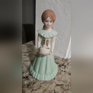 Enesco Mint Green Dress 11th Birthday Girl Figurine with Brown Hair